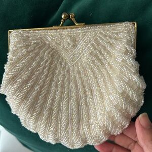 Elegant Cream Beaded Clutch